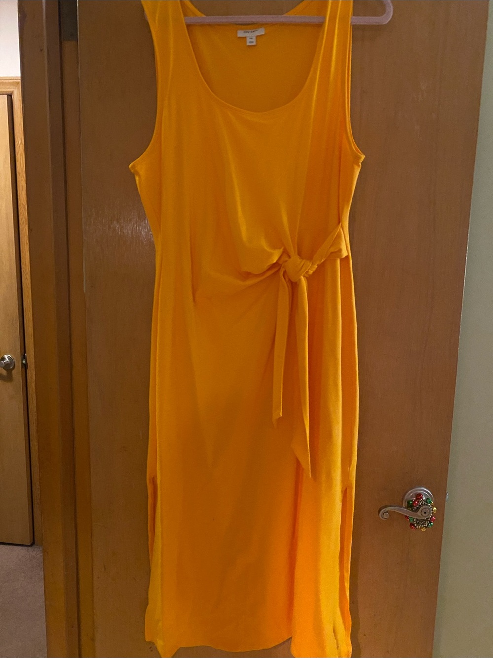 Sleeveless Midi Dress with Front Tie in Bright Yellow